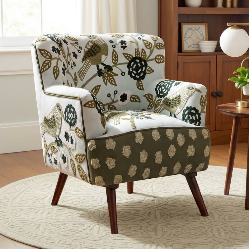Nico Floral Embroidered Velvet Upholstered Accent Chair by Sevita - 30″ D x 32″ W x 33″ H