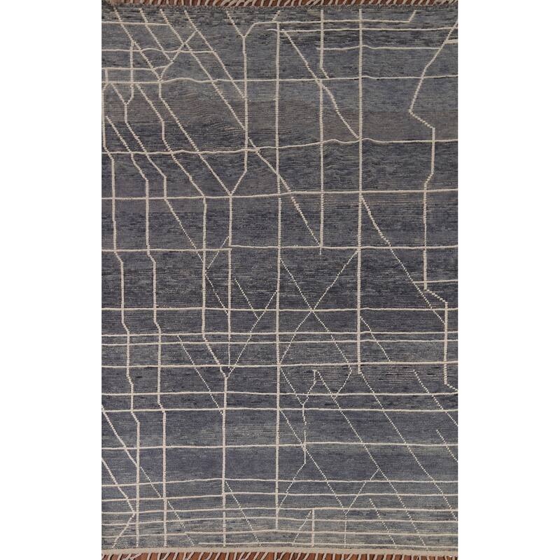 Blue Moroccan Abstract Area Rug Handmade Wool Carpet - 7'8" x 10'7"