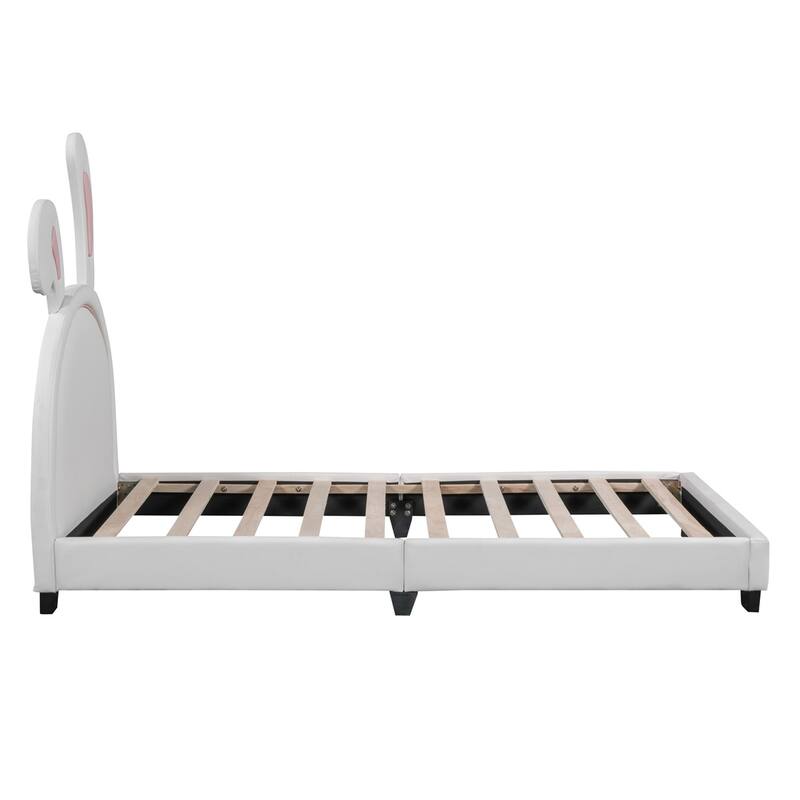 Merax Upholstered Leather Platform Bed with Rabbit Ornament