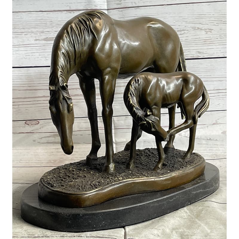 Signed Original Miguel Lopez Mother Mare Horse Bronze Sculpture Marble Statue