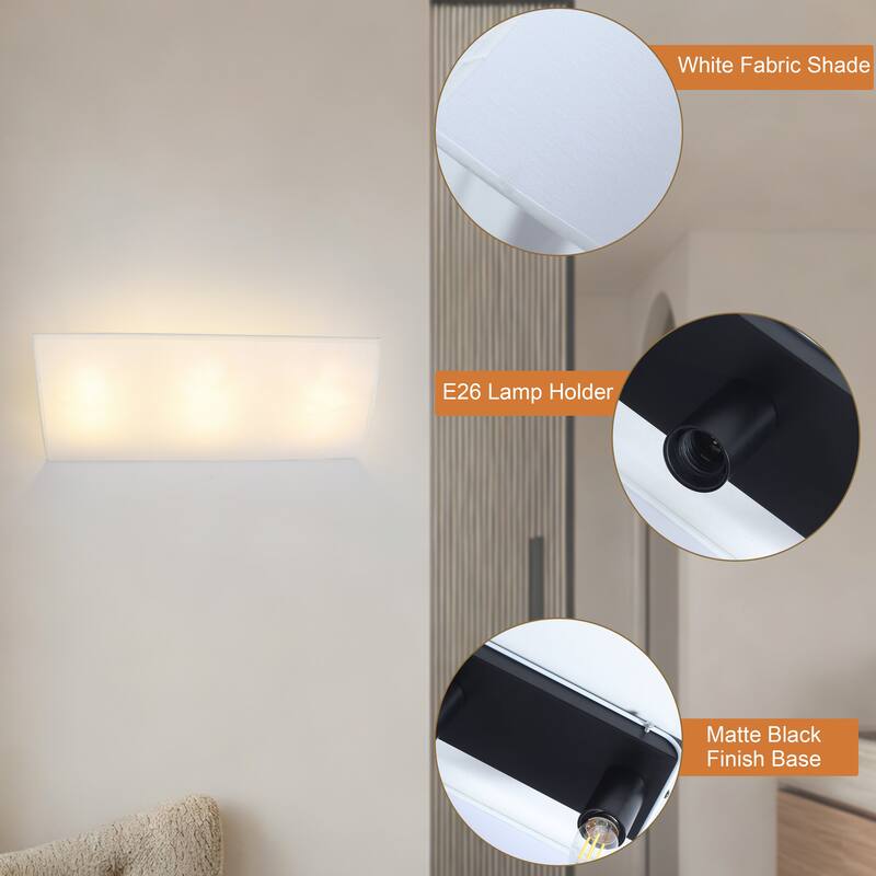 3-Light Modern Minimalist Rectangular Black & White Wall Sconce - Matte Black