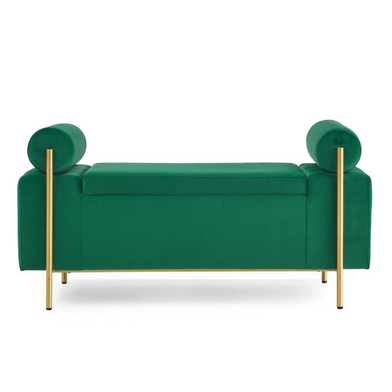 Elegant Linen Storage Bench with Cylindrical Arms & Metal Legs