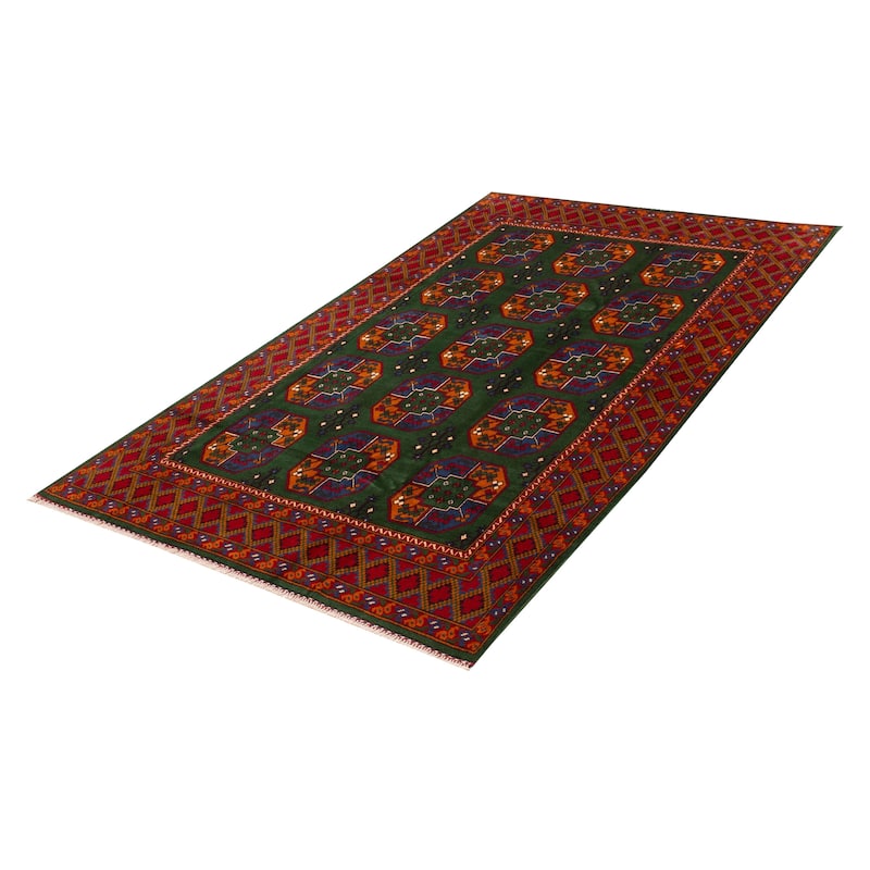ECARPETGALLERY Hand-knotted Uzbek Kargahi Green Wool Rug - 6'4 x 9'11