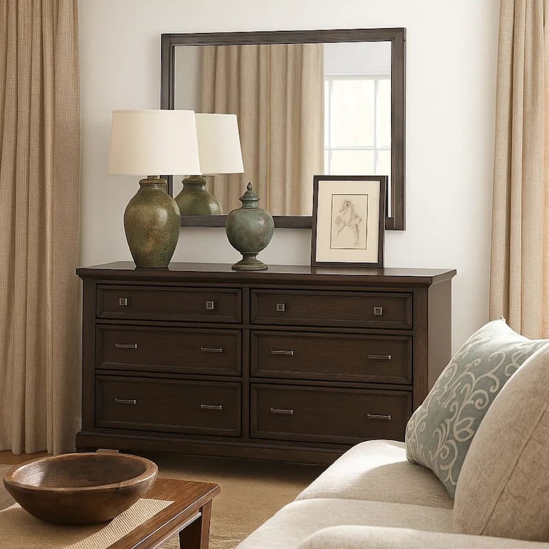 38 Transitional Style Square Wooden Frame Mirror, Gray