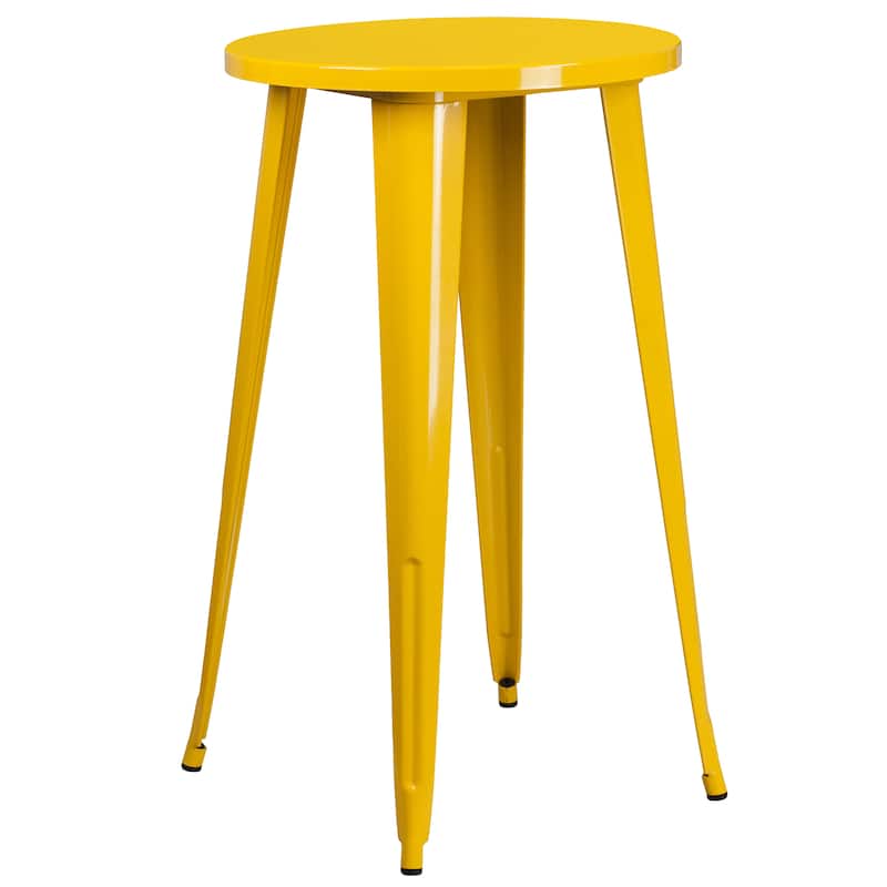 24'' Round Metal Indoor-Outdoor Bar Table Set with 2 Vertical Slat Back Stools - 24"W x 24"D x 41"H