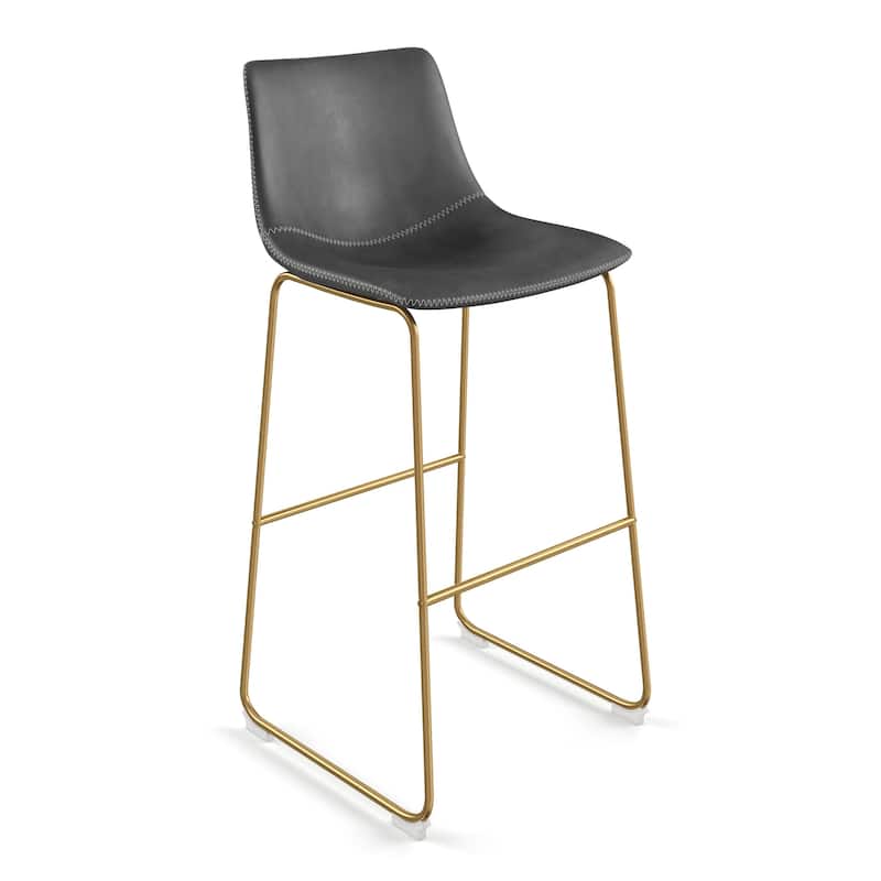 Petra Bar Height Stools (Set of 2) - Grey Vegan Leather / Gold
