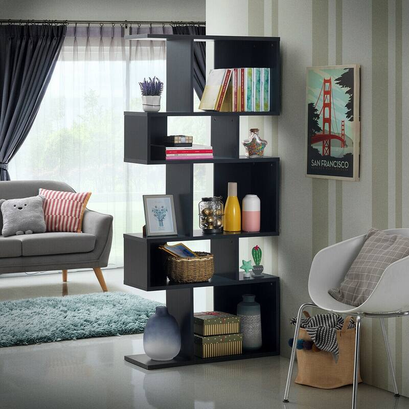 Stylish 5-Tier Geometric Wood Bookshelf - 31" x 11" x 70" (L x W x H)