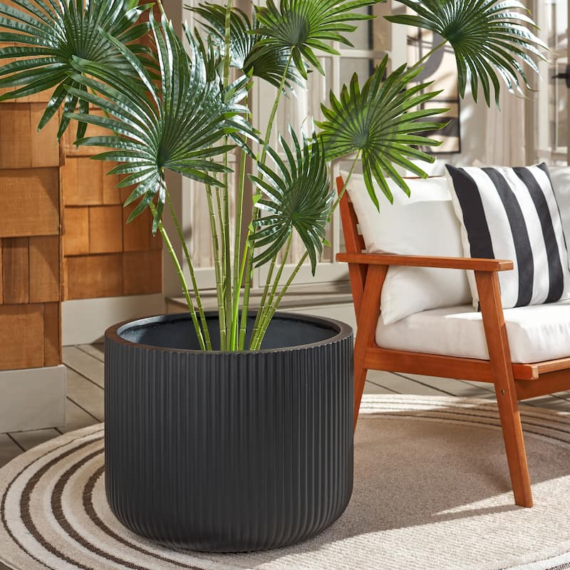 SAFAVIEH Outdoor Living Lucca Large Planter Pot - 23"W x 23"D x 18"H - Black