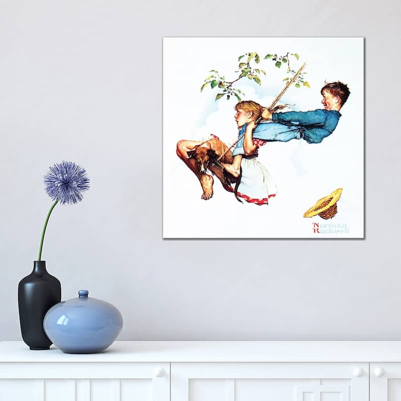 iCanvas "Young Love - Swinging" by Norman Rockwell Canvas Print - 18x18x1.5