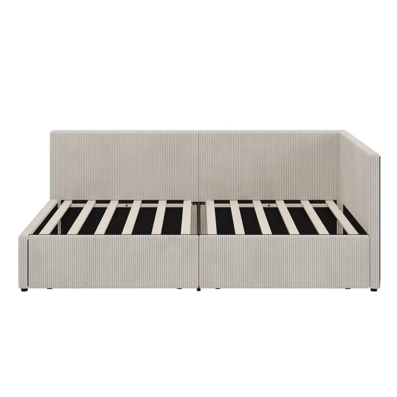 L Shape Corner Bed, Corduroy Upholstered Daybed