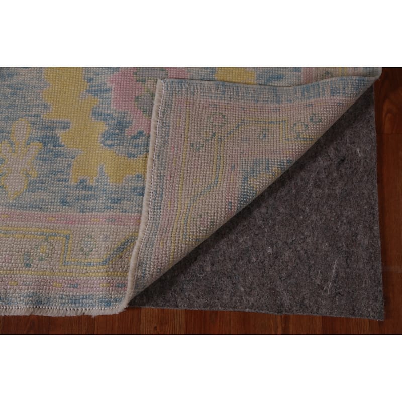 Hand Knotted Oriental 100% Wool Carpet Transitional Floral Navy Blue & Blues Oushak Runner Rug - 12' 9'' X 3' 2''