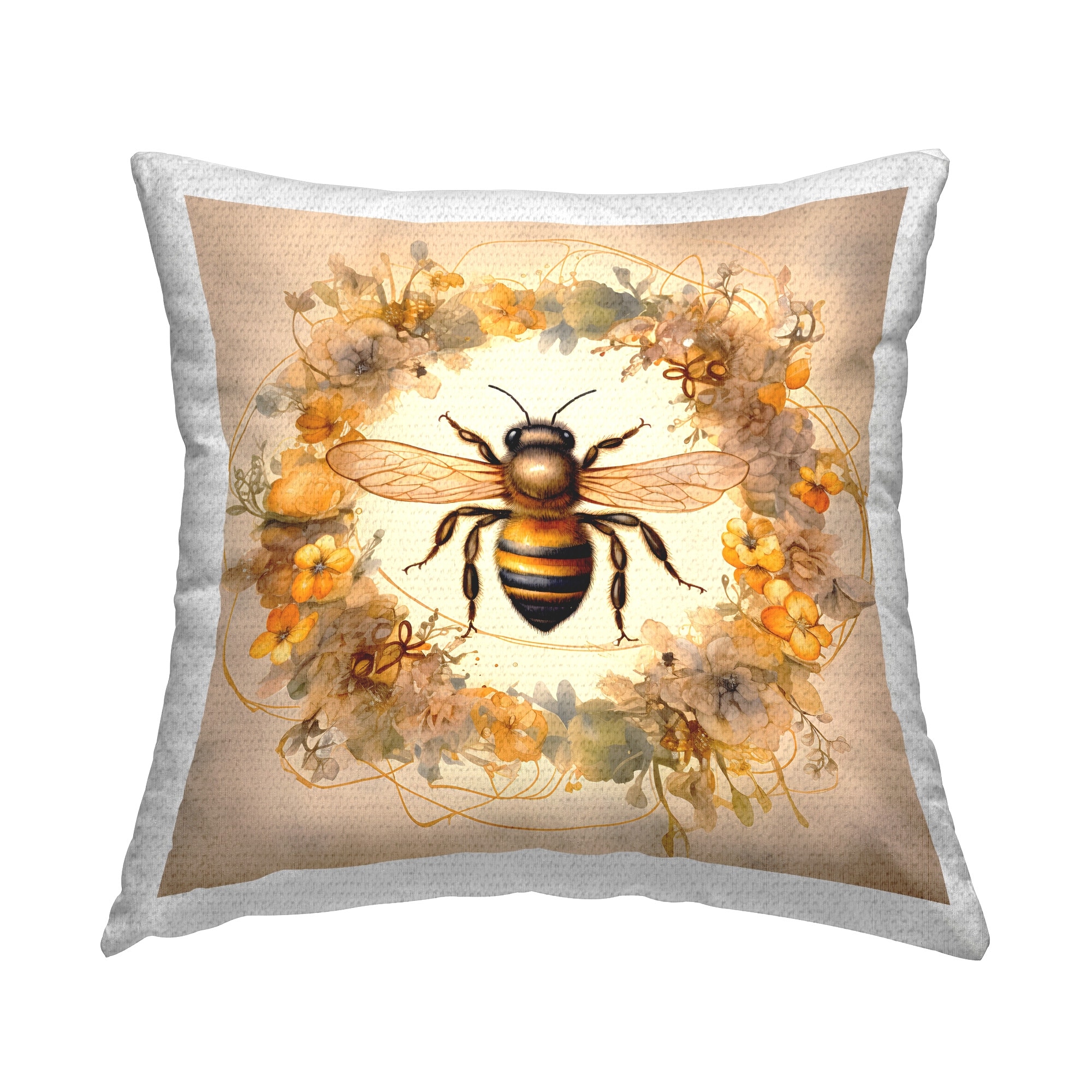 Stupell Country Bee Wreath Printed Outdoor Throw Pillow Design by Petal Prints Design