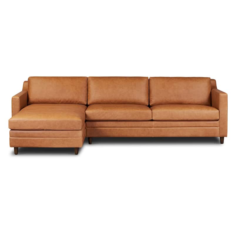 Poly & Bark Harper 113.5" Pull-Out Sleeper Sectional with Storage in Cognac Tan - Left Facing