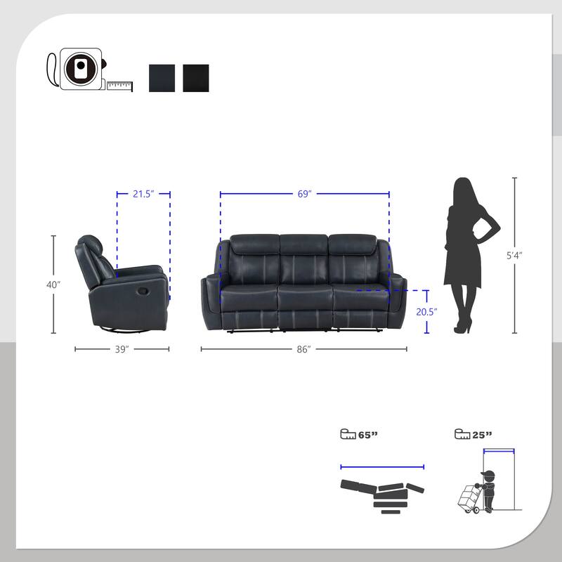 Manuel 2-Piece Manual Reclining Living Room Sofa Set