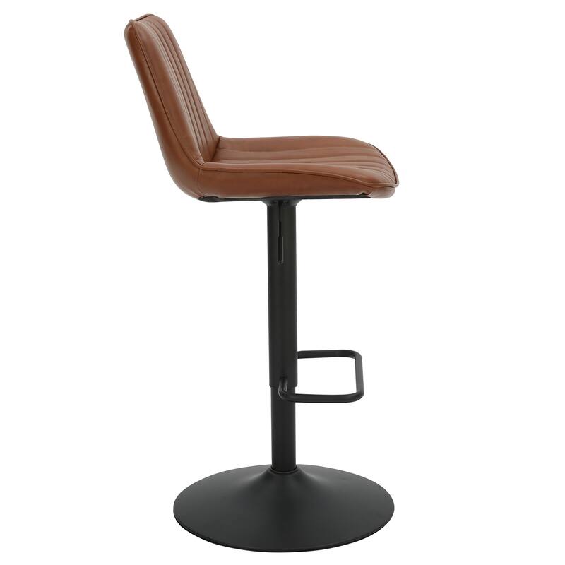Contemporary Faux Leather & Metal Adjustable Air-Lift Stool, Set of 2
