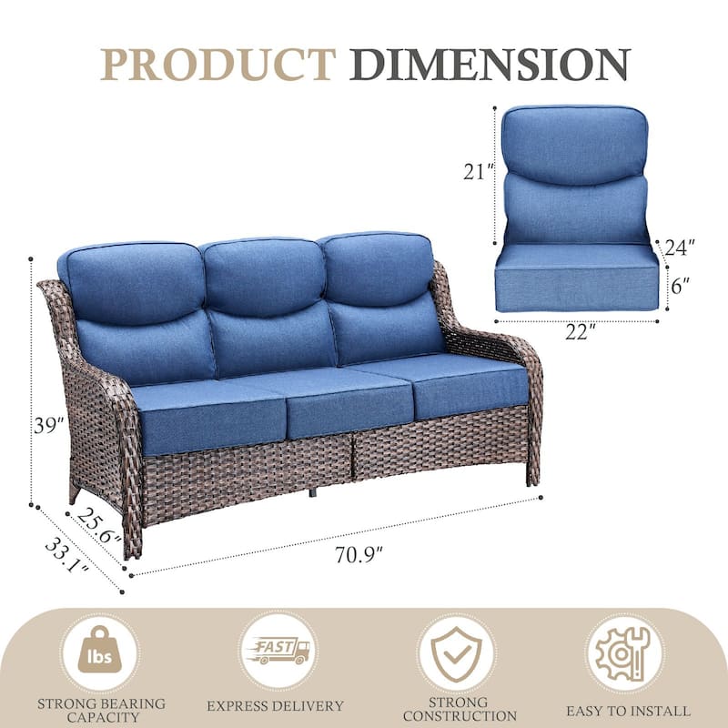 Arcadia 3-Seat Handwoven Wicker Patio Sofa with 6-Inch Thick Cushions