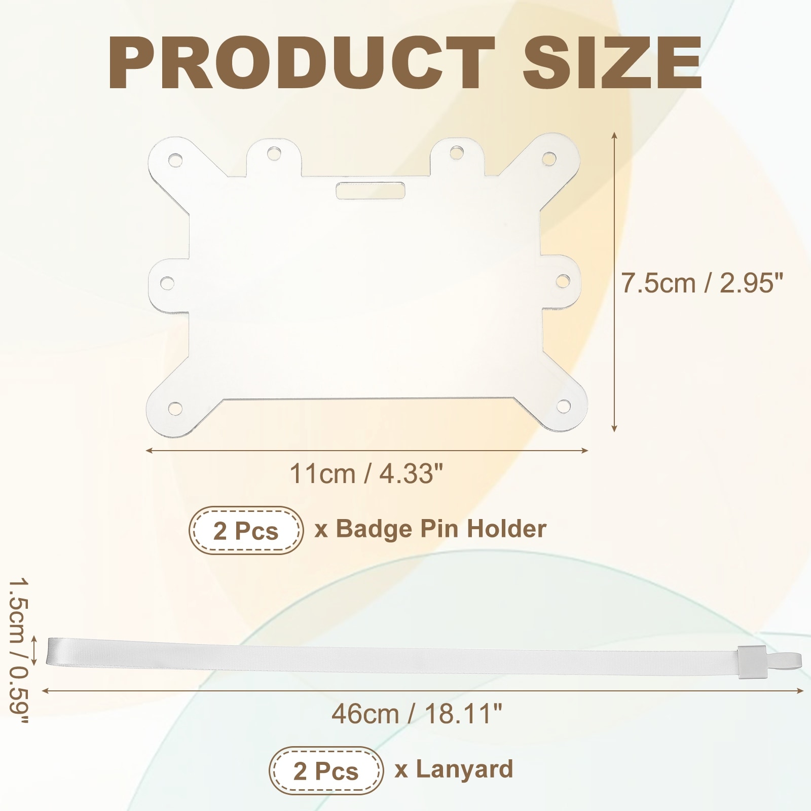 Badge Pin Holder, Acrylic Display Badge Adapter Horizontal Card Accessories with Lanyard for Employees ID Cards