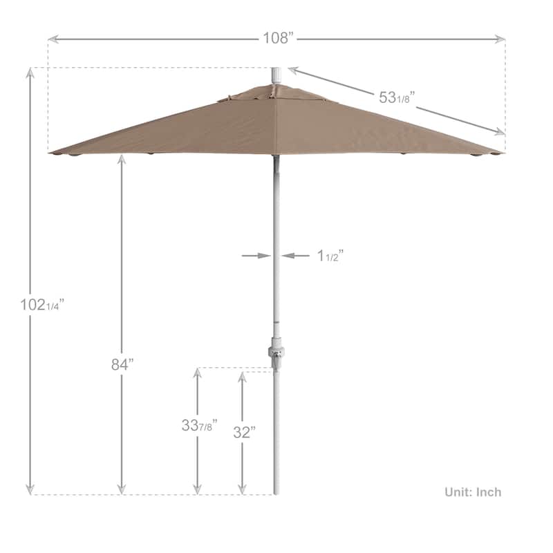 California Umbrella 9' Rd.Crank Lift, Collar Tilt, Aluminum Pole, /Fiberglass Rib Patio Umbrella, White Finish, Olefin Fabric