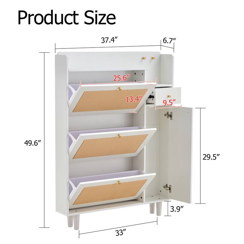 Minimalist MDF Shoe Cabinet with Japanese Rattan Design for Hallways or Living Room Storage Solutions