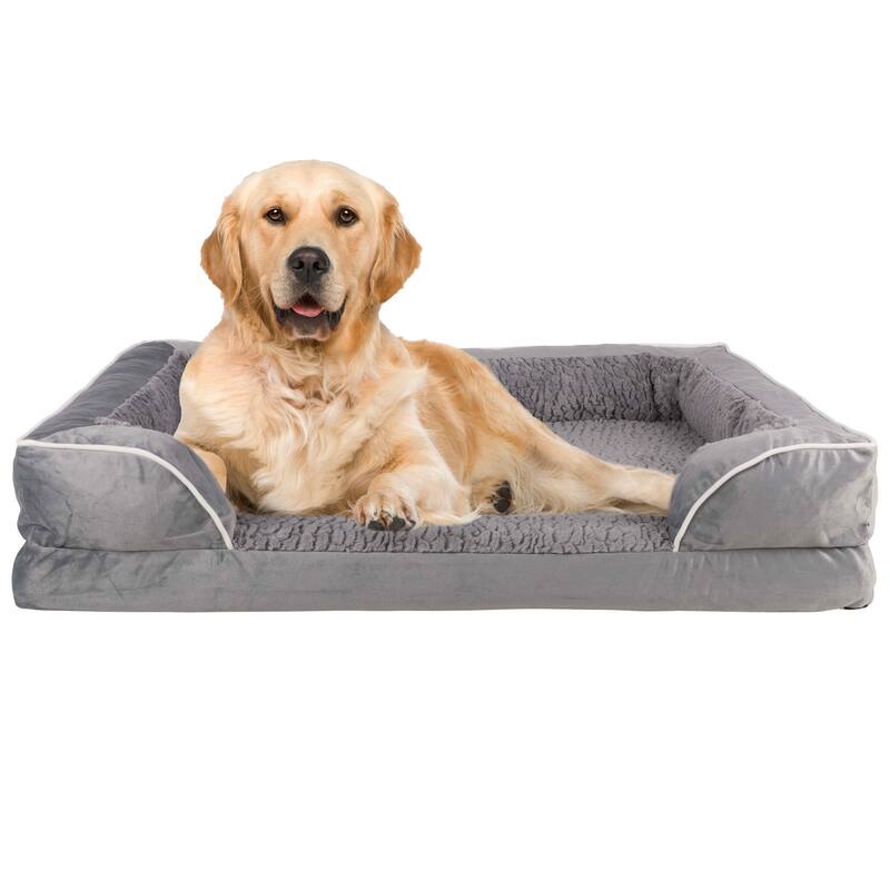 PETMAKER Orthopedic Dog Bed with Bolster and Removable Washable Cover - Gray