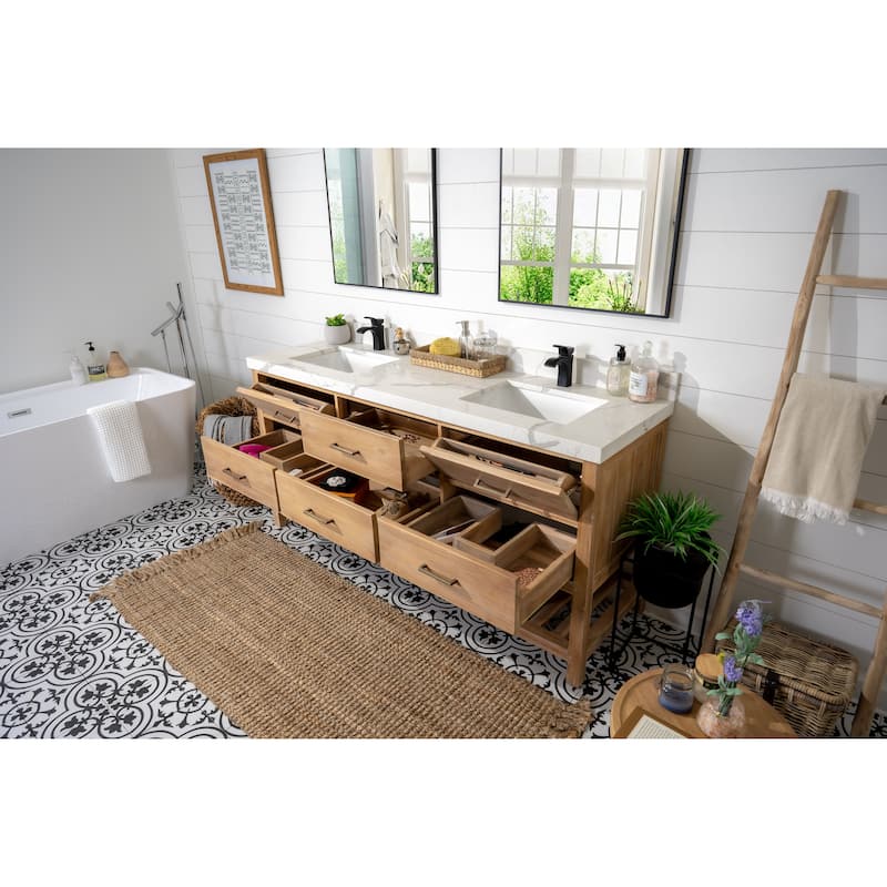 Willow Collections 72 in. W x 22 in. D Parker Solid Teak Double Sink Bathroom Vanity with Countertop