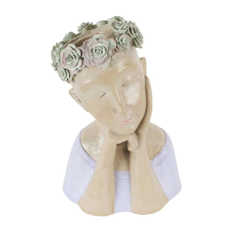 Resin Woman Bust Indoor Outdoor Planter with Succulent or Flower Crown and Orange or Blue Top - Beige - Roche River Decor