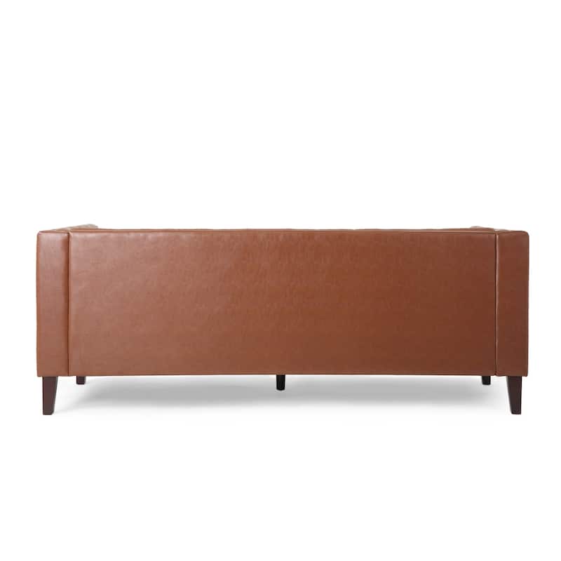 75.50" Faux Leather Sofa Couch with Wood Legs, Apartment Loveseat, Retro Upholstered Sofa for Living Room
