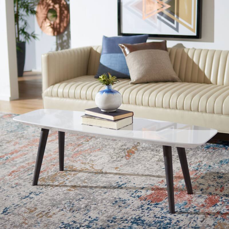 SAFAVIEH Alison Mid-Century White/ Dark Brown Lacquer Coffee Table - 47.3" x 15.6" x 15.6" - 47Wx16Dx16H