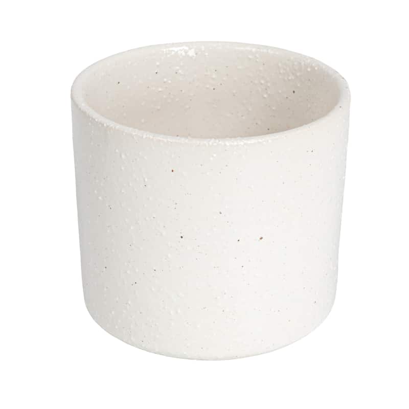 White Stoneware Flower Pot with Black Metal Stand