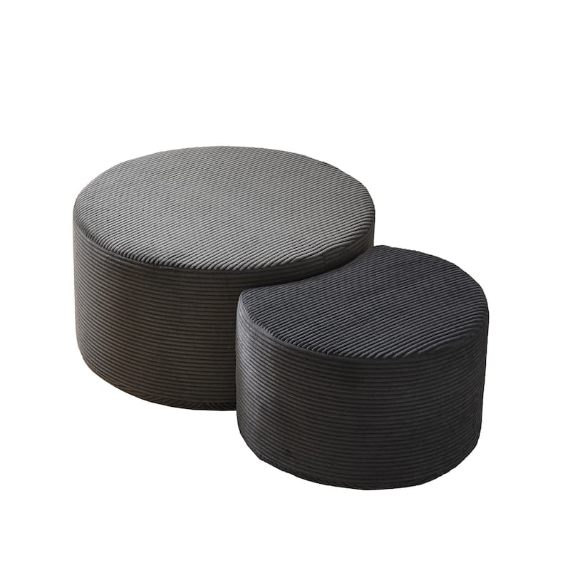 Round Nesting Coffee Table Set of 2 - Modern Upholstered Ottoman, Living Room Side Tables, No Assembly Required