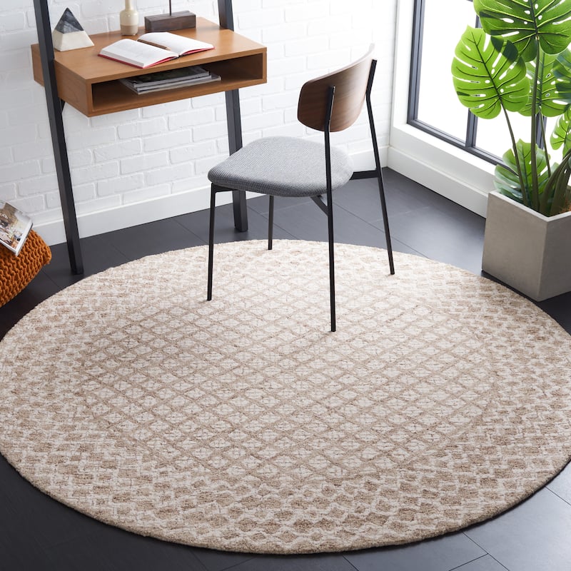 SAFAVIEH Handmade Abstract Suhad Modern Wool Rug - 6' Round - Ivory/Brown