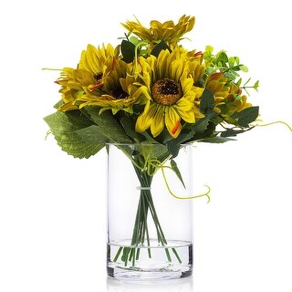 Enova Home Artificial Yellow Green Silk Sunflowers Fake Flowers ...