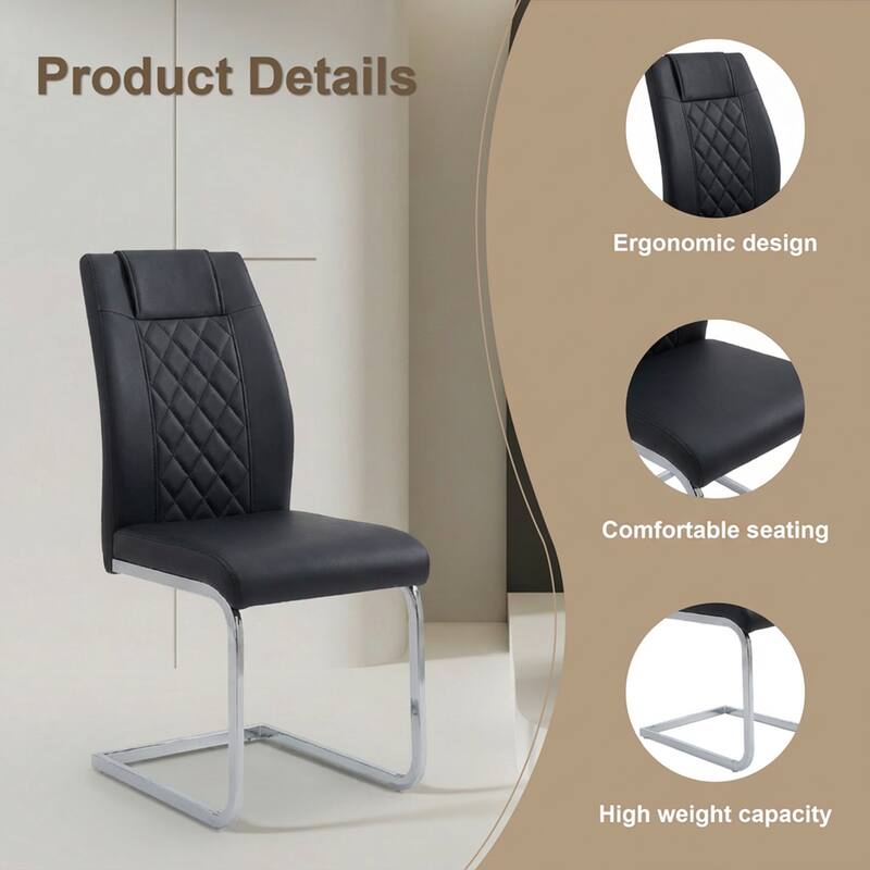 High-Back Dining Chairs Set of 6, PU Leather Modern Kitchen Chairs with Silver Legs for Home Furniture Dining & Kitchen Room