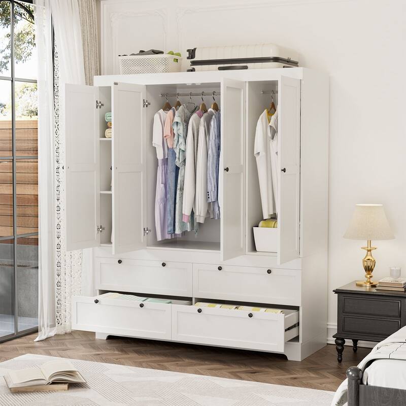 Meyreso White Modular Wardrobe Closet with Drawers, Convertible Stacking Armoire - N/A