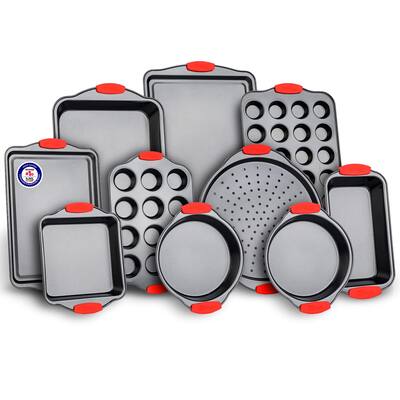 Baking Set ,10 Piece Kitchen Oven Bakeware Set ,Deluxe Non-Stick Blue Coating Inside and Outside,Carbon Steel
