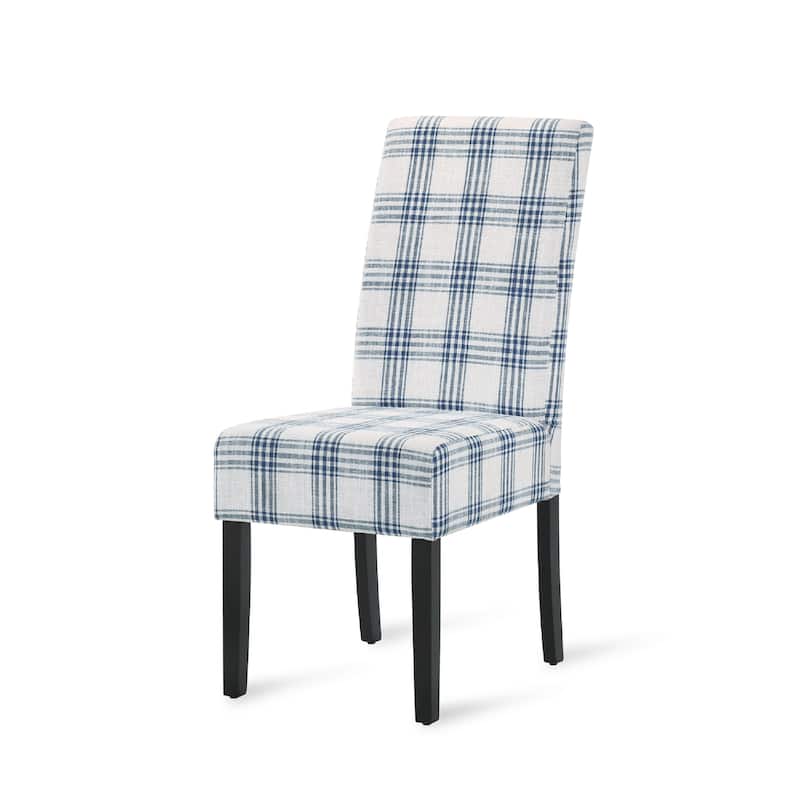 Cini Dining Side Chair Set of 2, Blue Cream Fabric, Black Wood Legs