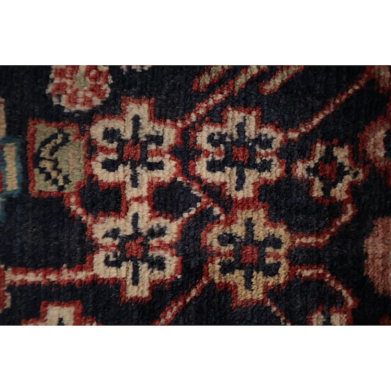 Hand Knotted Oriental 100% Wool Carpet Traditional Floral Navy Blue & Blues Lilian Runner Rug - 15' 10'' X 3' 5''