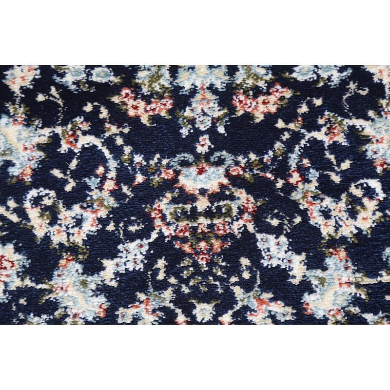 Navy Blue Floral Medallion Transitional Turkish Rug Oriental Carpet