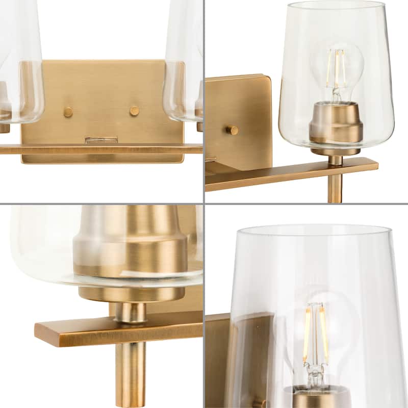 Calais Collection Two-Light Vintage Brass Clear Glass Vanity Light - 14.62 in x 6.5 in x 8.5 in