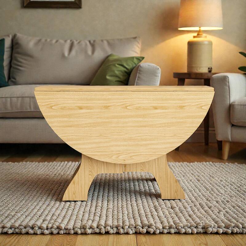 43 Inch Folding Dining Table for Small Spaces, Round MDF Veneer Foldable Kitchen Table with Slim Storage Design