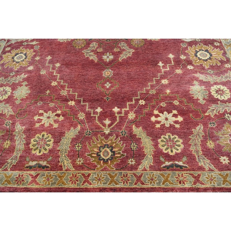 LoomBloom Raspberry Oushak Hand Knotted Traditional Wool Area Rug - 8' 8'' x 11' 7''