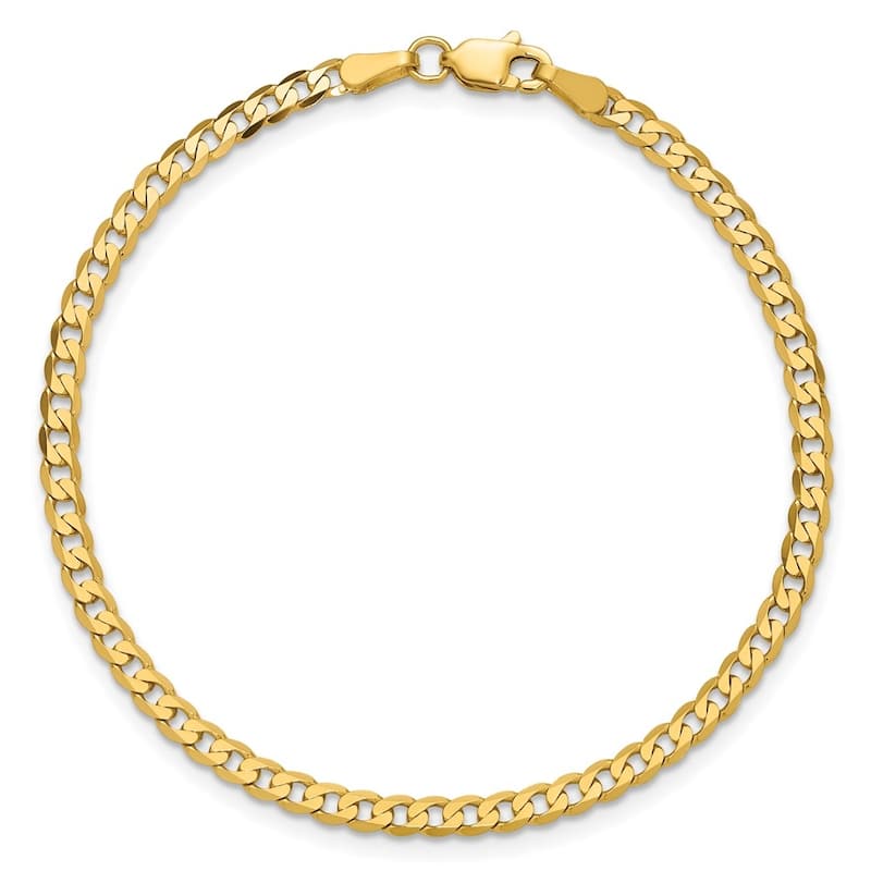 Curata 10k or 14k Yellow Gold Unisex Solid 2.9mm Beveled Curb Chain Bracelet - 7" 8" 9"