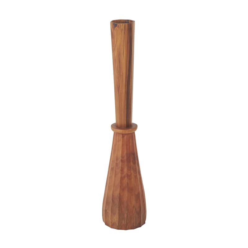 Wood Handmade Tall Pleated Floor Decorative Vase - Brown - Roche River Decor