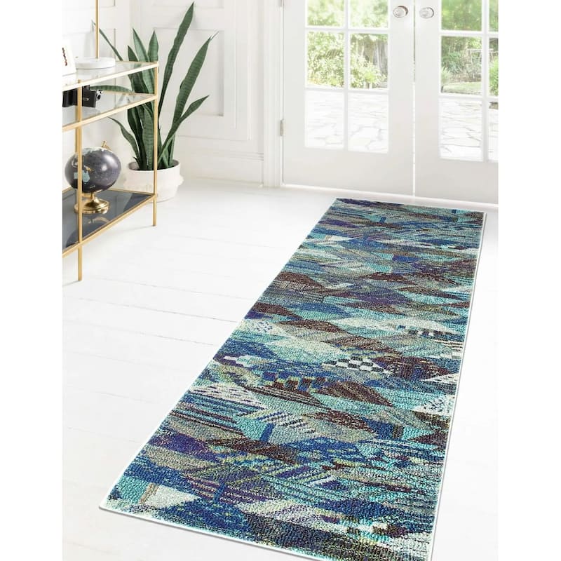 Contemporary Tazetta Collection Area Rug - 2'7"x10' - Blue