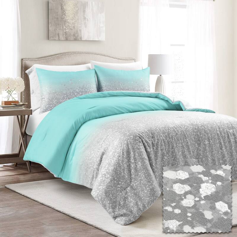 Lush Decor Glitter Ombre Metallic Print Comforter Set - Aqua & Gray - Twin