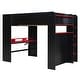 preview thumbnail 34 of 43, Full Size Wood Bunk Bed with Height-Adjustable Desk, Wardrobe, Ample Storage Space and RGB Light