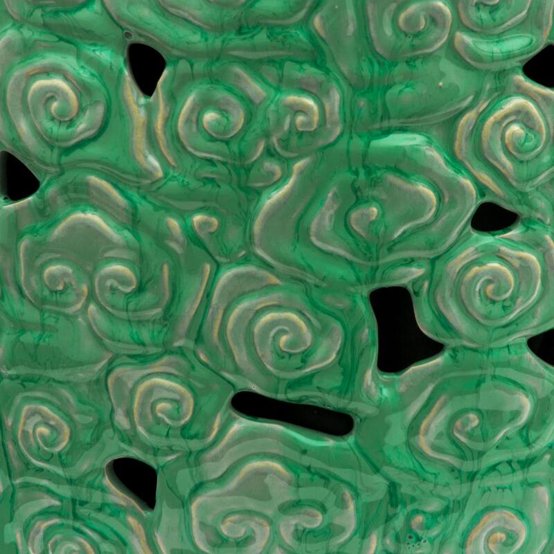 Handmade Carved Clouds Porcelain Stool/End Table - 13.5"W x 13.5"D x 18.75"H