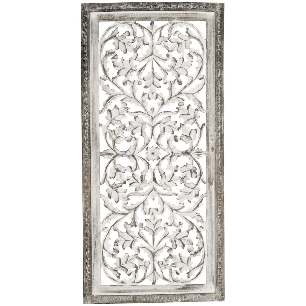 Mango Wood Floral Handmade Intricately Carved Arabesque Wall Decor - Gray or Black - Roche River Decor