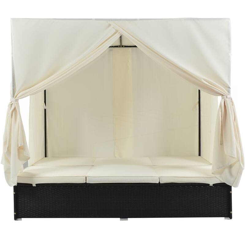 Outdoor Patio Wicker Sunbed Daybed with Cushions