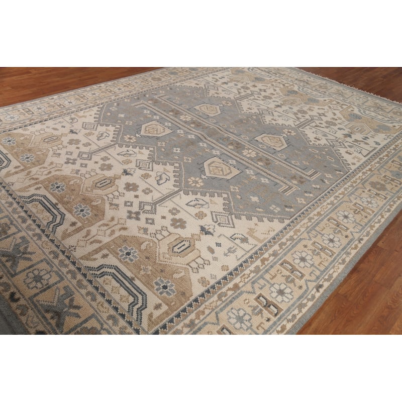 Geometric Khotan Area Rug Hand-Knotted Wool Carpet - 8'8" x 11'11"
